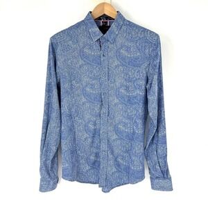 Eight X Premium Slim Fit Button Up Shirt‎ Mens Size L  Blue Paisley Long Sleeve